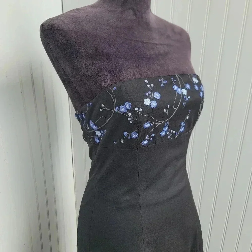 Express Design Studio Dress Womens Black Blue Strapless Satin Fitted Formal 3/4